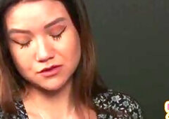 CFNM Asian yoga babe jerks cock of her yoga partner