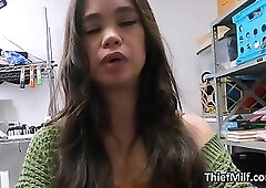 Backroom quickie with Asian cougar after she gets busted