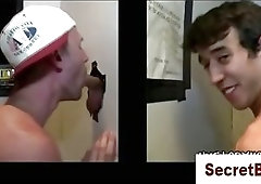 Straight guy cums from gay blowjob at gloryhole