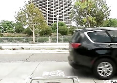 Glamorous transsexual hitchhiker gets a free ride from a random stud in the street.After that,they go to his place and this babe then mouths his hard 