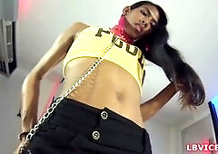 Ladyboy Cat gives a deep throat and gets her ass drilled