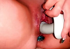 Huge Squirt Ever Seen + Blue Anal Gem + Blue Sex-toy + Blue Strap