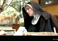 Sinfully beautiful babe Charlotte Stokely gets intimate with two sex-starved nuns