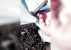 Giant clitoris jerking outdoors FTM