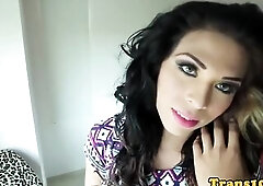 Charming transsexual flashing her flawless ass from beneath her petticoat