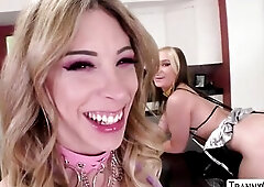 Breasty,golden-haired TS angel Casey Kisses fondles her sensitive nipps,and cute Gwen Depraved flaunts her corpulent butt.Gwen gives Casey a delicate 