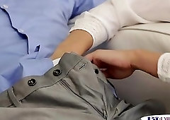 Handsome bi stud cocksucked by busty beauty