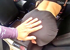 A passerby manager banged a ts sissy femboy while driving a van, splooging seed onto her stocking.