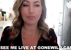 Sexy Blonde in Red Hearts Dress Teases in Kitchen