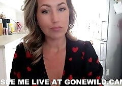 Sexy Blonde in Red Hearts Dress Teases in Kitchen