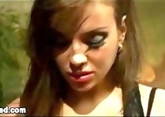 Tranny licks pussy and fucks bound guy in hot threesome