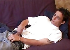 Needy young buck masturbates with a thick toy