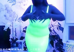 Neon Yellow PVC Suit Tease - PVC, Weenie Tease, Camgirl - Female-dominator Marley