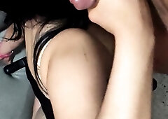 Busty brunette slut enjoys extreme amateur pov blowjob