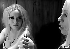 Hot Blonde Lesbians Initiate New Recruit with Wild Strap On Action and Sensual Fisting