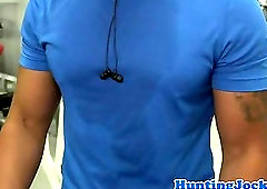 Finelooking fitness hunks banging at the gym