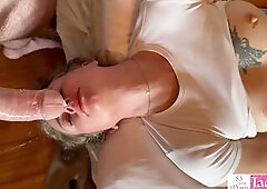 Unromantic wife sloppy deepthroat training for LARGE WEENIE