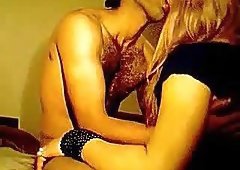 Blindfolded Chap Giving Head To Horny Tranny