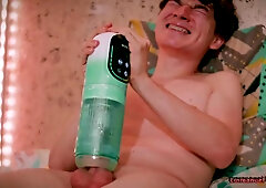 Cute Latino Twink Emmanuel Kokichi Using an Automatic Masturbator Toy For The First Time