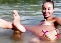 Monika Fox In Pink Bikini Swims, Masturbates And Squirts In Sea In Public (Free)