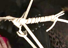 Dani t leather gagged and  hogtied in heels nylons and corset