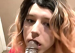 Short and sweet dildo BJ