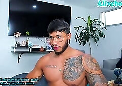muscle glasses hunk with tattoos strokes cock on webcam