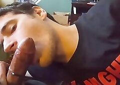 Buddy blows me on the couch while I stroke him CIM swallow