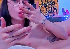 Pirate tgirl cutie is cumming and tasting own cum