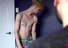 Facial hair, jism, muscled