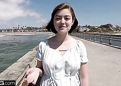 Aria just turned 18 and she can finally get into the business. The agent picked her up and took her for a ride in order to get to know her a little be