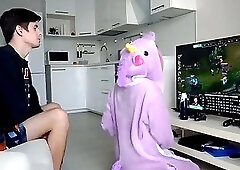 Hot cosplay sex: getting fucked in front of the TV.