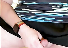 Trans gal takes vibrator in booty up petticoat then cums