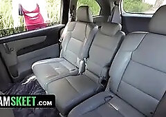 Trampy party chick eliza eves stokes and salivates on stranger's rod in the back seat - perv driver