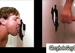 Gay gloryhole dude cums jacking off