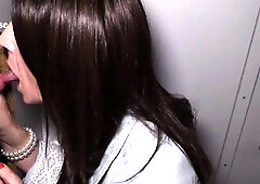 Amateur brunette teen with small boobs gives hot blowjob
