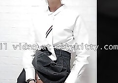 Flexible teen shemale masturbates until she explodes with hot cum