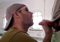 A Tourist Visiting An Abandoned Building Gets His Big Cock Sucked By A Guy And