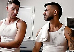 Jordan Starr clean up Adam Ramzi asshole by giving a rimjob