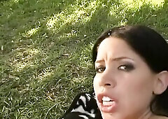 A hawt brunette hair for a large hard rod outdoor