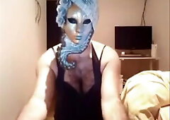 Crossdresser black lingerie and Pillow friend