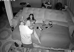 Security camera footage captures married man sucking his wife's best friend's vagina.
