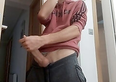 Bulging pants, smooth balls, guy cumming