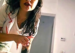 Super hot nurse Artegirlx with giant tits gives you a handjob and you get caught dripping cum