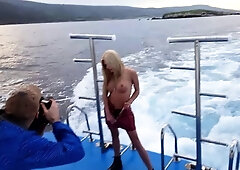 Outdoor anal solo and masturbating blonde