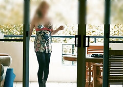 Mind-Blowing CD Tawny displays satin underpants on motel balcony. Part two