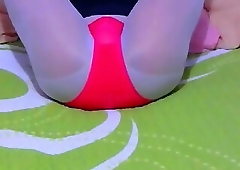 crossdresser pantyhose on bed 019