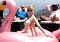 Producer Indiana invited prospective client John over to go over the details of their deal poolside in his hilltop mansion. Indiana’s beautiful wife