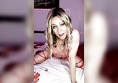 French Trans Camelia exhib with footjob and massive sex-toy in anal play