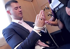 Tying his hands and demanding to get his big cock sucked